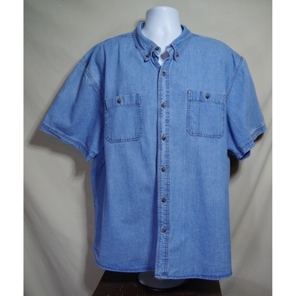 Blue Mountain Mens 3XL Denim Short Sleeve Button Down Shirt Light Wash Cotton
